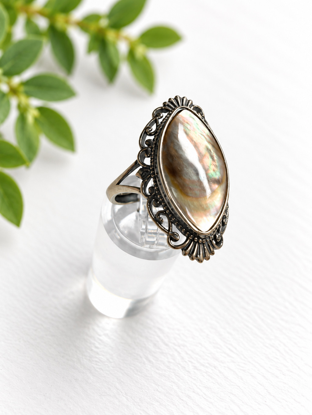 Black Shell marquise ring - S925